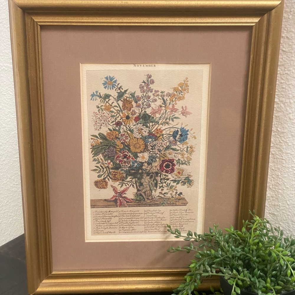 Vintage Botanical Floral Print In Gold Frame November